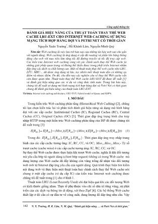 Đánh giá hiệu năng của thuật toán thay thế web cache lru - Ext cho Internet Web caching sử dụng mạng tích hợp hàng đợi và petri net có thời gian