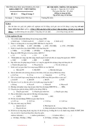 Đề thi môn Thông tin di động - Đề số 1 - Năm học 2010-2011 - Đại học Bách khoa Hà Nội