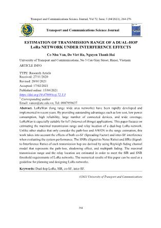 Estimation of transmission range of a dual-hop LoRa network under interference effects