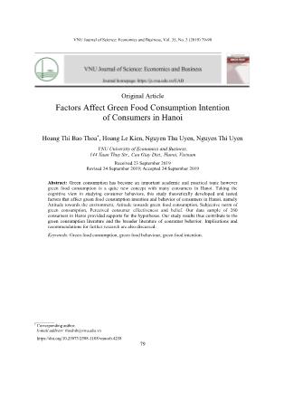 Factors affect green food consumption intention of consumers in Hanoi