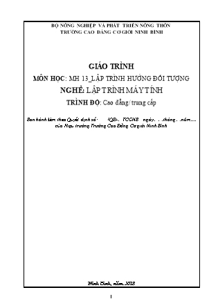 Giáo trình Lập trình hướng đối tượng - Lập trình máy tính