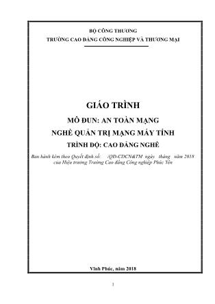 Giáo trình mô đun An toàn mạng - Nghề: Quản trị mạng máy tính