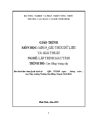 Giáo trình Mô đun Cấu trúc dữ liệu và giải thuật - Lập trình máy tính