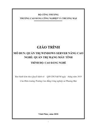 Giáo trình Mô đun Quản trị Windows Server nâng cao - Quản trị mạng máy tính