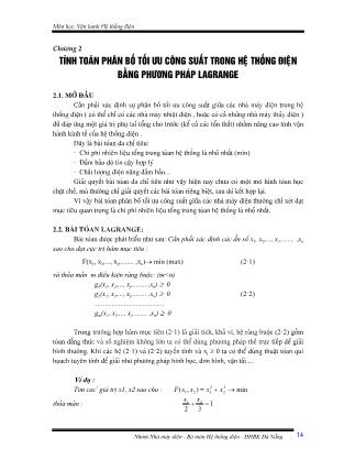 Giáo trình Vận hành hệ thống điện - Chương 2: Tính toán phân bố tối ưu công suất trong hệ thống điện bằng phương pháp Lagrange