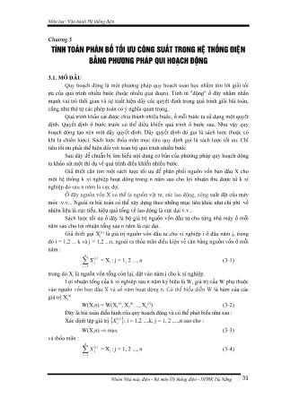 Giáo trình Vận hành hệ thống điện - Chương 3: Tính toán phân bố tối ưu công suất trfong hệ thống điện bằng phương pháp quy hoạch động