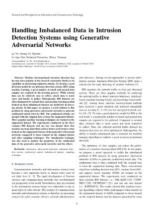 Handling imbalanced data in intrusion detection systems using generative adversarial networks