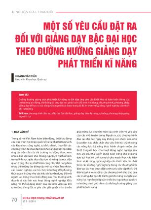 Một số yêu cầu đặt ra đối với giảng dạy bậc đại học theo đường hướng giảng dạy phát triển kĩ năng