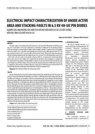 Nghiên cứu ảnh hưởng của diện tích bề mặt dẫn điện và các lỗi xếp chồng đến đặc tính của điốt pin 4H-Sic