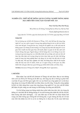 Nghiên cứu, thiết kế hệ thống quản lí nông nghiệp thông minh dựa trên nền tảng vạn vật kết nối - IoT
