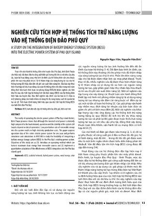 Nghiên cứu tích hợp hệ thống tích trữ năng lượng vào hệ thống điện đảo Phú Quý