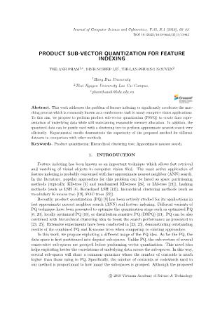 Product sub - vector quantization for feature indexing