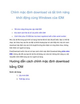 Tài liệu Chỉnh mặc định download và tắt tính năng khởi động cùng Windows của IDM