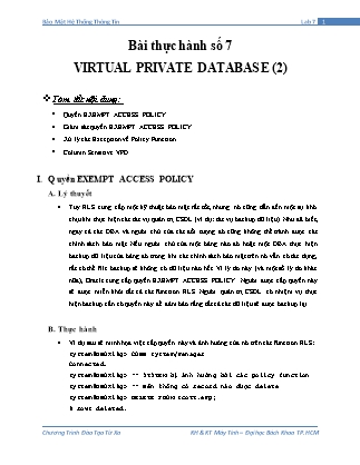Tài liệu thực hành Bảo mật hệ thống thông tin - Bài thực hành số 7: Virtual Private Database (Phần 2)