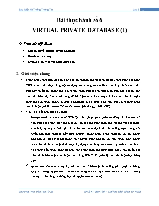 Tài liệu thực hành Bảo mật hệ thống thông tin - Bài thực hành số 6: Virtual Private Database (Phần 1)