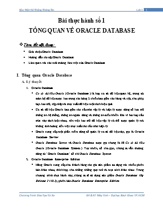 Tài liệu thực hành Bảo mật hệ thống thông tin - Bài thực hành số 1: Tổng quan về Oracle Database