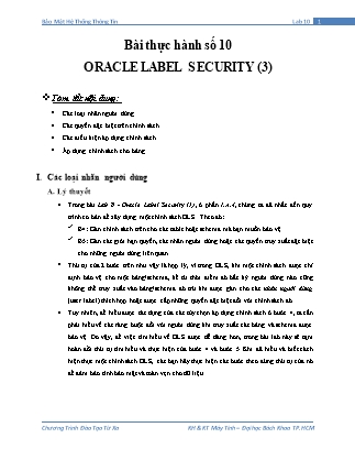 Tài liệu thực hành Bảo mật hệ thống thông tin - Bài thực hành số 10: Oracle Label Security (Phần 3)