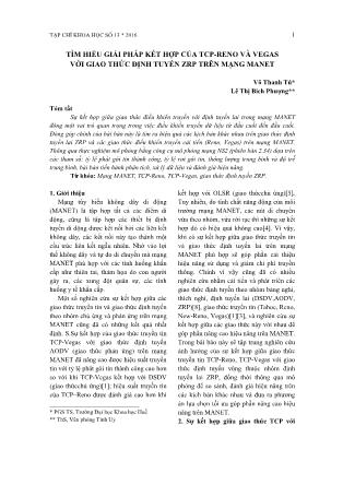 Tìm hiểu giải pháp kết hợp của TCP-Reno và Vegas với giao thức định tuyến ZRP trên mạng MANET