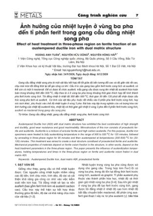 Ảnh hưởng của nhiệt luyện ở vùng ba pha đến tỉ phần ferit trong gang cầu đẳng nhiệt song pha