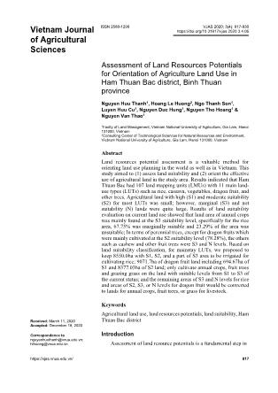Assessment of Land Resources Potentials for Orientation of Agriculture Land Use in Ham Thuan Bac district, Binh Thuan province