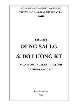 Bài giảng Dung sai LG & Đo lường kĩ thuật