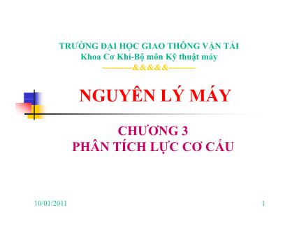 Bài giảng Nguyên lý máy - Chương III: Phân tích lực cơ cấu