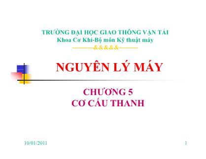 Bài giảng Nguyên lý máy - Chương V: Cơ cấu thanh