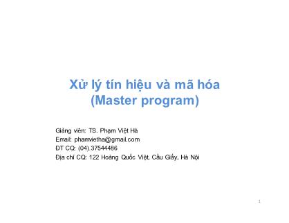 Bài giảng Xử lý tín hiệu và mã hóa - Chương 2: Thu nhận và biểu diễn - Phạm Việt Hà