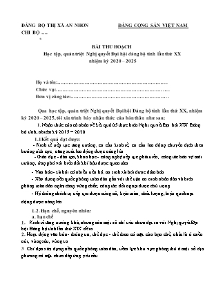 Bài thu hoạch Học tập, quán triệt Nghị quyết Đại hội đảng bộ tỉnh lần thứ XX nhiệm kỳ 2020-2025