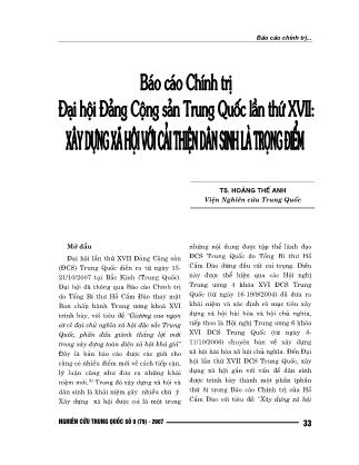 Báo cáo chính trị Đại hội Đảng Cộng sản Trung Quốc lần thứ XVII: Xây dựng xã hội với cải thiện dân sinh là trọng điểm