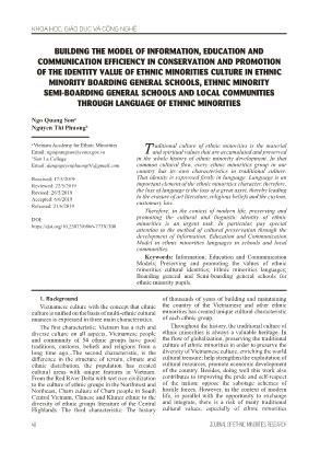 Building the model of information, education and communication efficiency in conservation and promotion of the identity value of ethnic minorities culture in ethnic minority boarding general schools, ethnic minority semi-boarding general schools and local