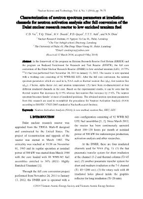 Characterization of neutron spectrum parameters at irradiation channels for neutron activation analysis after full conversion of the Dalat nuclear research reactor to low enriched uranium fuel