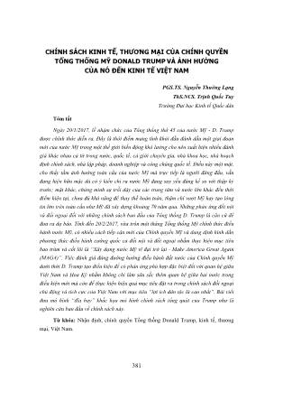 Chính sách kinh tế, thương mại của chính quyền tổng thống Mỹ Donald Trump và ảnh hưởng của nó đến kinh tế Việt Nam