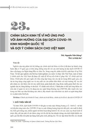 Chính sách kinh tế vĩ mô ứng phó với ảnh hưởng của đại dịch Covid-19: Kinh nghiệm quốc tế và gợi ý chính sách cho Việt Nam