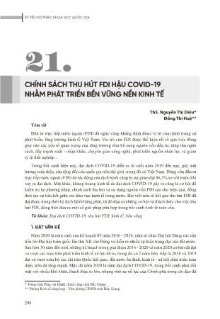 Chính sách thu hút FDI hậu Covid-19 nhằm phát triển bền vững nền kinh tế