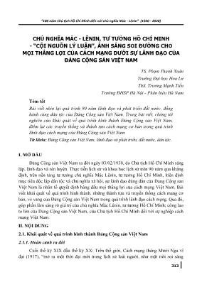 Chủ nghĩa Mác-Lênin, Tư tưởng Hồ Chí Minh - “Cội nguồn lý luận”, ánh sáng soi đường cho mọi thắng lợi của cách mạng dưới sự lãnh đạo của Đảng Cộng sản Việt Nam