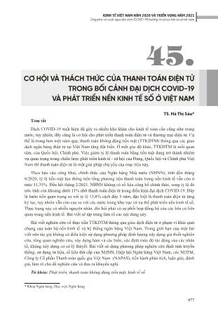 Cơ hội và thách thức của thanh toán điện tử trong bối cảnh đại dịch Covid-19 và phát triển nền kinh tế số ở Việt Nam