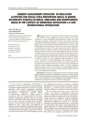 Current management situation of education activities for social evils prevention skills at junior secondary schools in rural, midlands and mountainous areas in the context of industrial revolution 4.0 and international integration