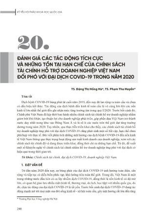 Đánh giá các tác động tích cực và những tồn tại hạn chế của chính sách tài chính hỗ trợ doanh nghiệp Việt Nam đối phó với đại dịch Covid-19 trong năm 2020