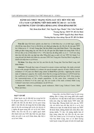 Đánh giá thực trạng năng lực sức bền tốc độ của nam vận động viên bơi 100m tự do 13-14 tuổi tại Trung tâm Văn hóa Bình Long tỉnh Bình Phước