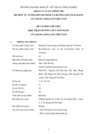 Đề cương chi tiết học phần Đường lối cách mạng của Đảng Cộng sản Việt Nam