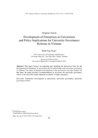 Development of enterprises in Universities and policy implications for University governance reforms in Vietnam