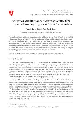 Đo lường ảnh hưởng các yếu tố của điểm đến du lịch Huế tới ý định quay trở lại của du khách