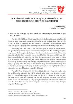 Dựa vào nhân dân để xây dựng, chỉnh đốn Đảng theo di chúc của Chủ tịch Hồ Chí Minh