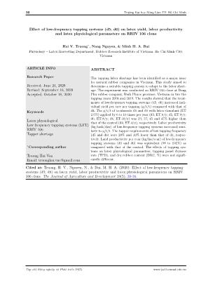 Effect of low-frequency tapping systems (d5; d6) on latex yield, labor productivity and latex physiological parameters on RRIV 106 clone