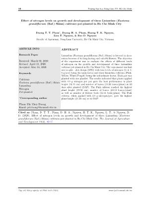 Effect of nitrogen levels on growth and development of three Lisianthus (Eustoma grandiflorum (Raf.) Shinn) cultivars pot-planted in Ho Chi Minh City