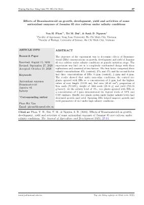 Effects of Brassinosteroid on growth, development, yield and activities of some antioxidant enzymes of Jasmine 85 rice cultivar under salinity conditions