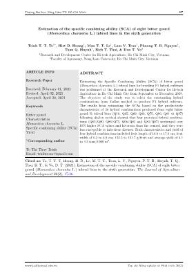 Estimation of the specific combining ability (SCA) of eight bitter gourd (Momordica charantia L.) inbred lines in the sixth generation