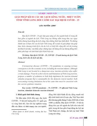 Giải pháp kích cầu du lịch sông nước, miệt vườn tỉnh Vĩnh Long bối cảnh sau đại dịch Covid-19