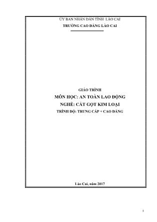 Giáo trình An toàn lao động - Nghề: Cắt gọt kim loại